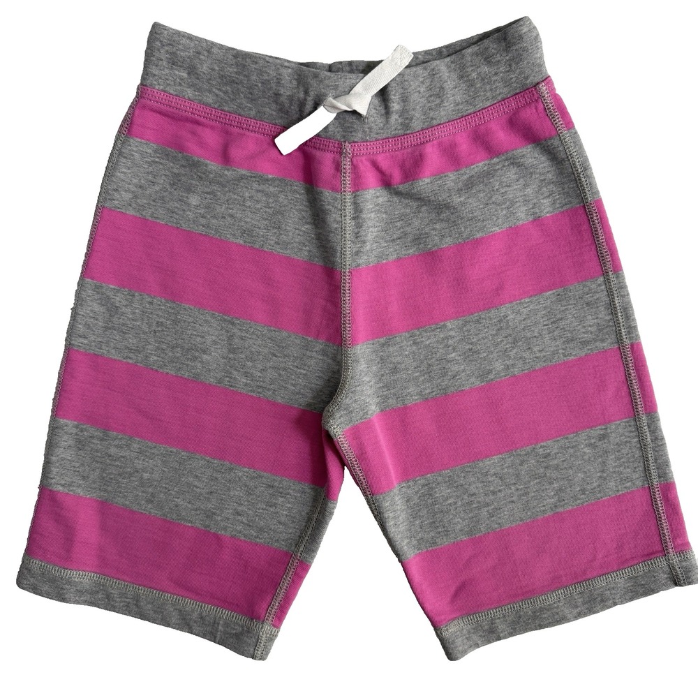 Hanna Andersson Striped Knit Shorts Girls Size 130/8 Pink Gray Cotton Drawstring